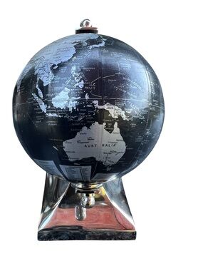 Modern Tabletop World Globe Black And Silver Metallic Finish 6” Tall